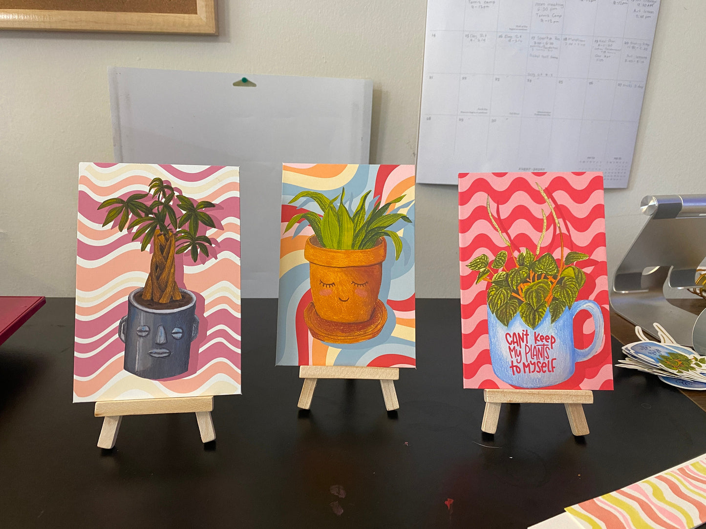 Mini Canvas board Print, Botanical Print, Boho Home Decor, Retro Plant Print, Small Art Print, Mini Easel Art Print **Mini Easel included!!