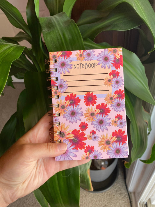 Mini Spiral Notebook - Hard Cover Handmade notebook, Botanical stationery, Spiral Notebook, Cute Sketchbook, Notepad, Mini Notebook