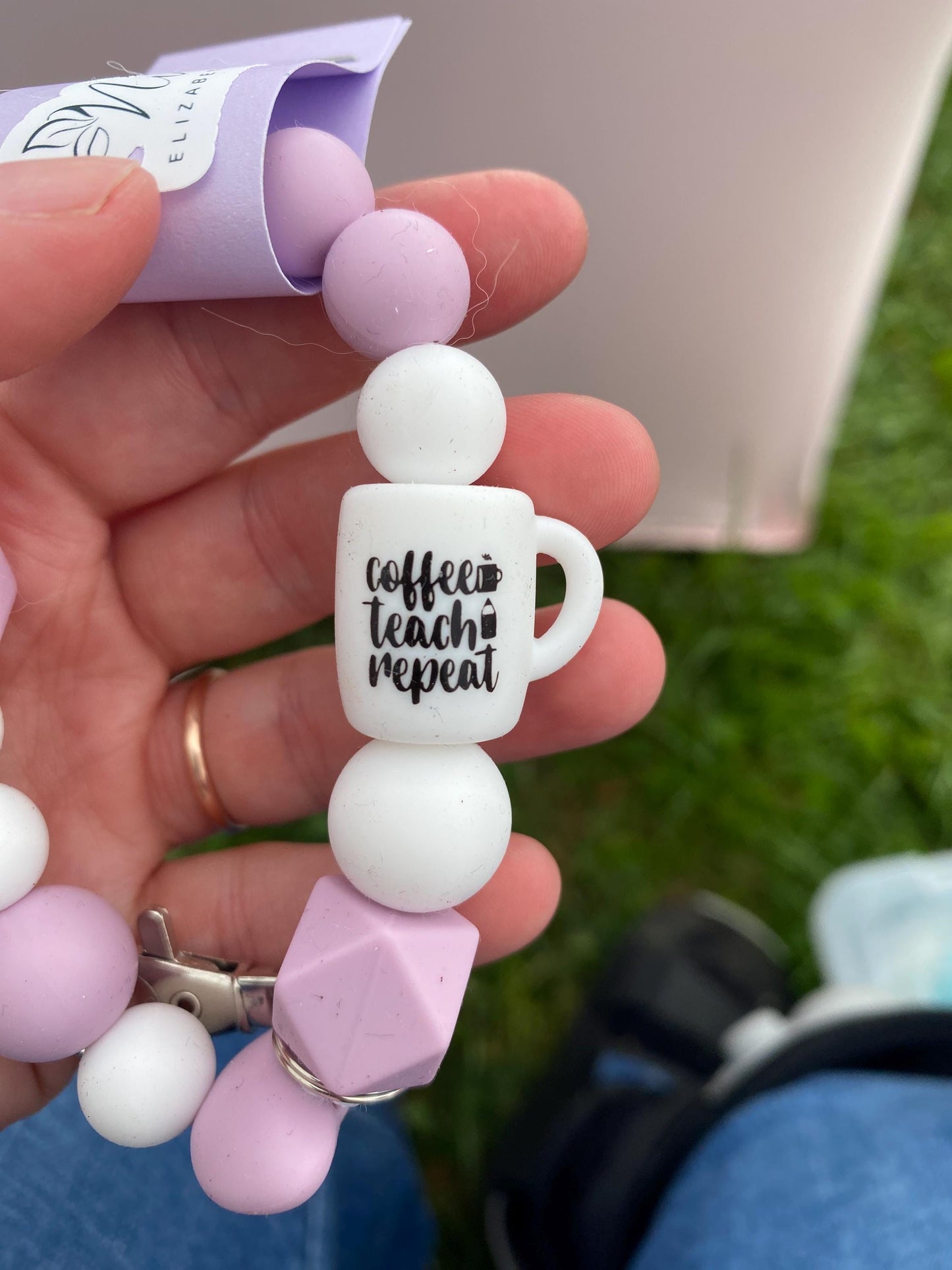 Coffee teach repeat Keychain Bracelet, gift for teacher, silicone bead bracelet, wallet bracelet, wallet keychain